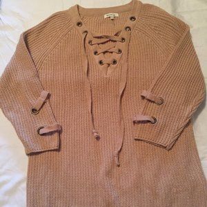 Camel Lace Up Sweater